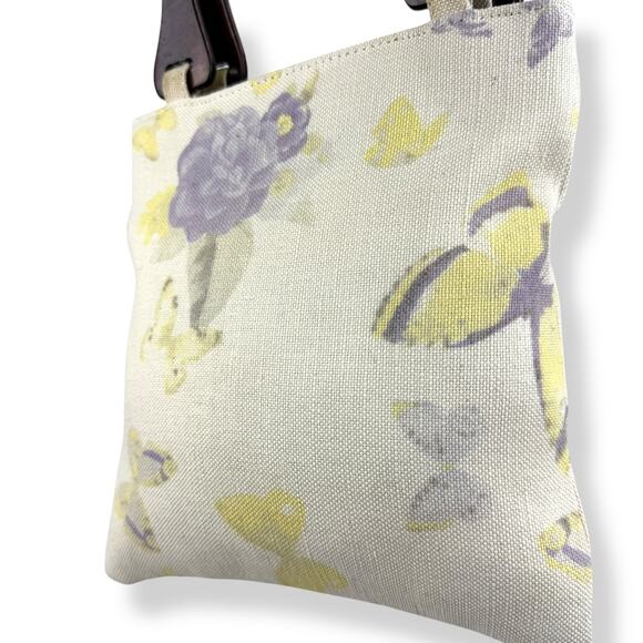 90's woven linen butterfly floral wood handle bag by FASHION EXPRESS ORIGINAL - Picture 2 of 16
